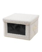 Caja de almacenamiento de tela rizada color crudo con ventana - L.30 cm