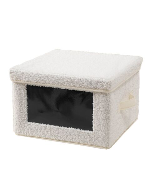 Caja de almacenamiento de tela rizada color crudo con ventana - L.30 cm
