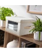 Caja de almacenamiento de tela rizada color crudo con ventana - L.30 cm
