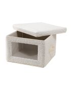 Caja de almacenamiento de tela rizada color crudo con ventana - L.30 cm