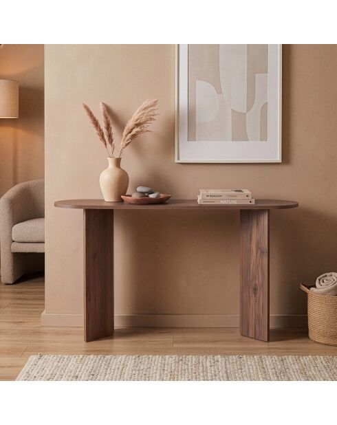 Console Sira avec deux pieds décor bois marron - L.150 cm