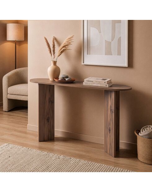 Console Sira avec deux pieds décor bois marron - L.150 cm