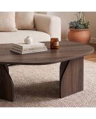 Rock-Couchtisch mit Bio-Platte und breiten Beinen aus Nussbaumdekor - L.100 cm
