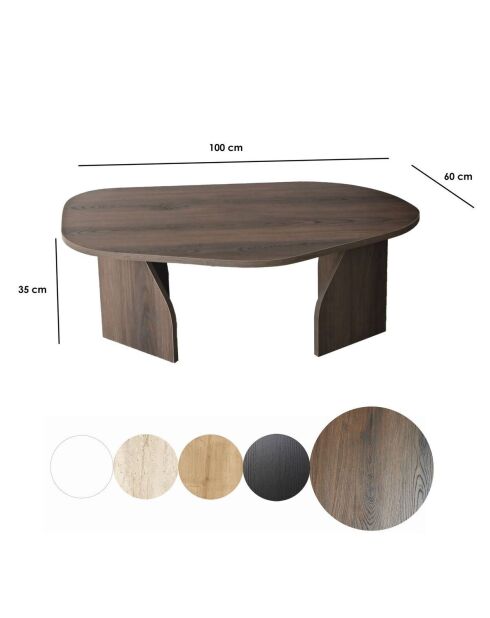 Table basse Rock avec plateau de forme organique et pieds larges décor noyer - L.100 cm