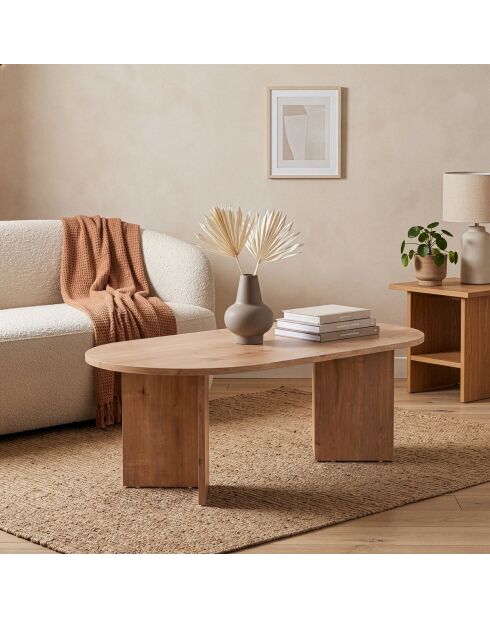 Table basse Iris ovale décor bois marron clair - L.119 cm