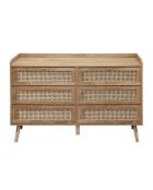 Cómoda Palmo de 6 cajones con frentes de ratán natural - L.120 cm