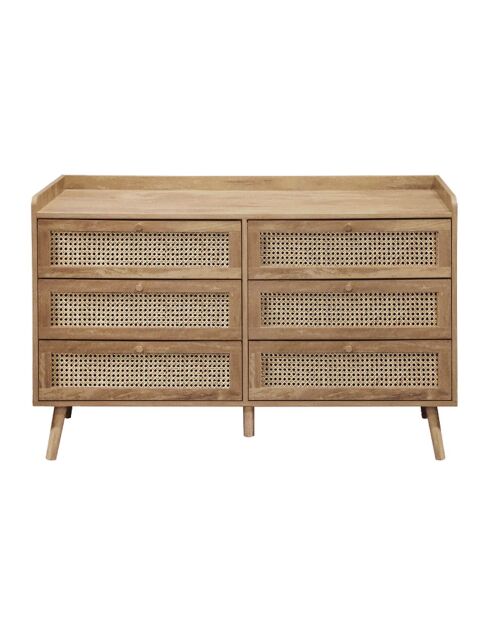 Cómoda Palmo de 6 cajones con frentes de ratán natural - L.120 cm