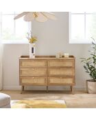Cómoda Palmo de 6 cajones con frentes de ratán natural - L.120 cm