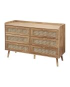 Cómoda Palmo de 6 cajones con frentes de ratán natural - L.120 cm