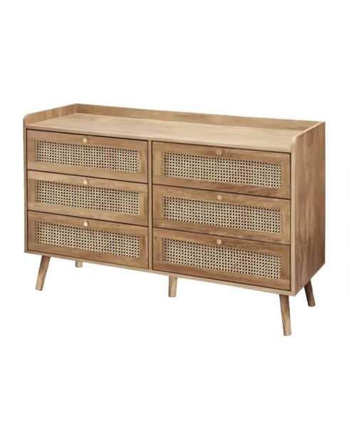 Cómoda Palmo de 6 cajones con frentes de ratán natural - L.120 cm