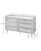 Cómoda Palmo de 6 cajones con frentes de ratán natural - L.120 cm