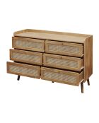 Cómoda Palmo de 6 cajones con frentes de ratán natural - L.120 cm