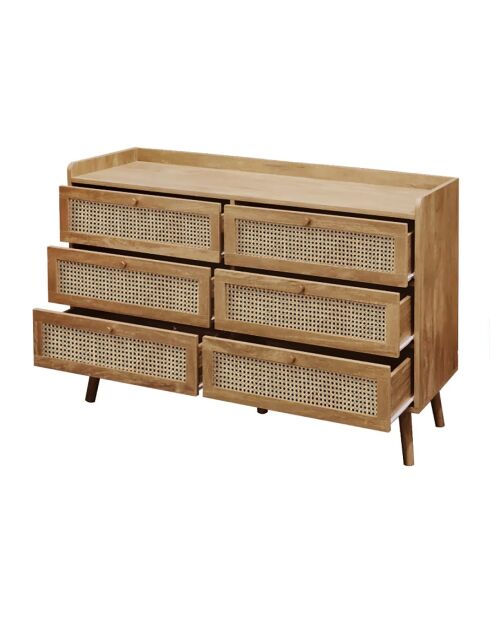 Cómoda Palmo de 6 cajones con frentes de ratán natural - L.120 cm