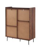 Aparador alto Jetson de 2 puertas, 2 cajones con frentes de madera oscura y tela beige, H.120 cm