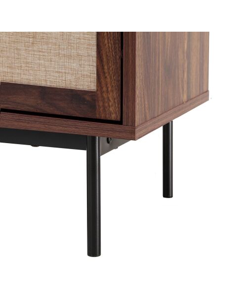 Aparador alto Jetson de 2 puertas, 2 cajones con frentes de madera oscura y tela beige, H.120 cm