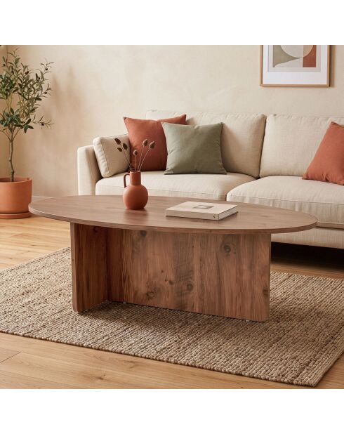Table basse Anna avec plateau ovale décor bois marron - L.125 cm