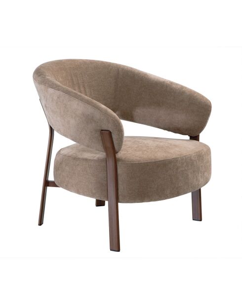Fauteuil Liv en tissu beige et pieds métal effet noyer - L.78 cm
