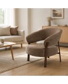 Fauteuil Liv en tissu beige et pieds métal effet noyer - L.78 cm