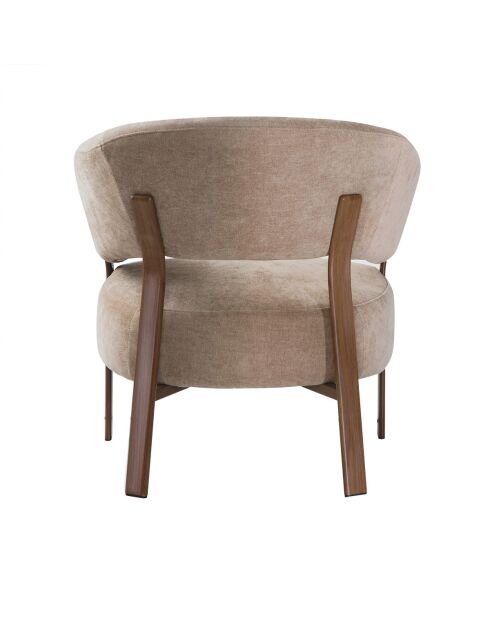 Fauteuil Liv en tissu beige et pieds métal effet noyer - L.78 cm