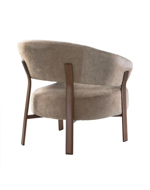 Fauteuil Liv en tissu beige et pieds métal effet noyer - L.78 cm