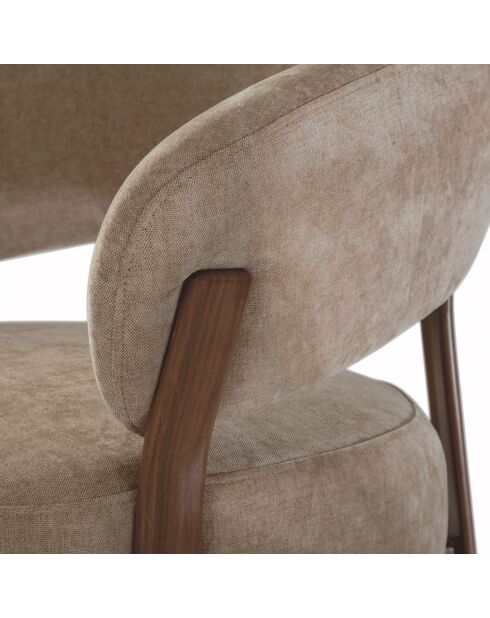 Fauteuil Liv en tissu beige et pieds métal effet noyer - L.78 cm