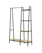 Lexie Industriegarderobe 1 niedriges Regal mit 4 Regalen aus schwarzem und hellem Holz