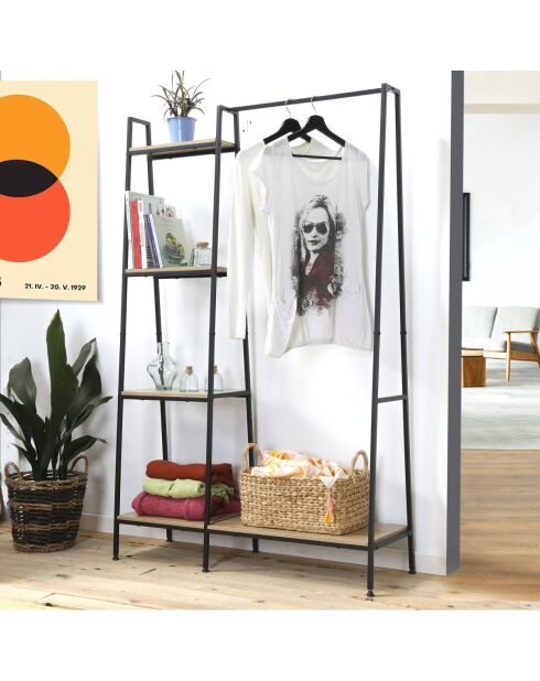 Lexie Industriegarderobe 1 niedriges Regal mit 4 Regalen aus schwarzem und hellem Holz