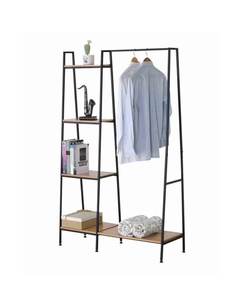 Lexie Industriegarderobe 1 niedriges Regal mit 4 Regalen aus schwarzem und hellem Holz