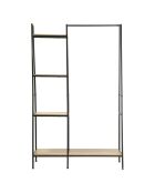 Lexie Industriegarderobe 1 niedriges Regal mit 4 Regalen aus schwarzem und hellem Holz