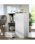 Ripiano portaoggetti 2 scomparti con 1 cassetto e 1 armadio bianco - L.61,5 cm