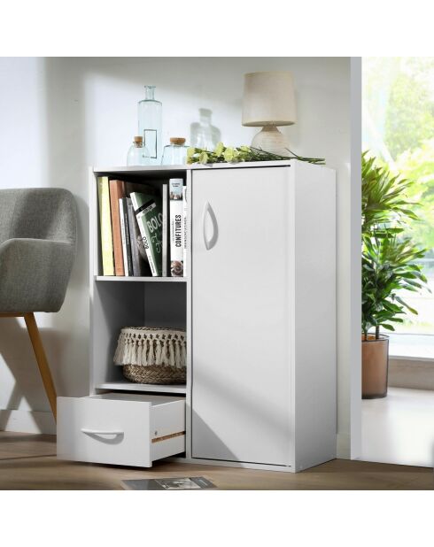 Ripiano portaoggetti 2 scomparti con 1 cassetto e 1 armadio bianco - L.61,5 cm