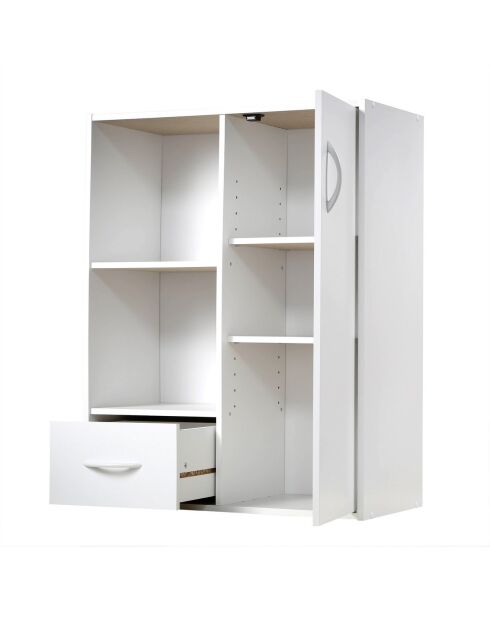 Ripiano portaoggetti 2 scomparti con 1 cassetto e 1 armadio bianco - L.61,5 cm