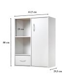 Ripiano portaoggetti 2 scomparti con 1 cassetto e 1 armadio bianco - L.61,5 cm
