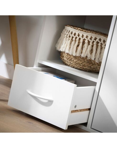 Ripiano portaoggetti 2 scomparti con 1 cassetto e 1 armadio bianco - L.61,5 cm
