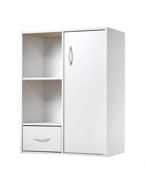 Ripiano portaoggetti 2 scomparti con 1 cassetto e 1 armadio bianco - L.61,5 cm