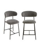 Lot de 2 tabourets Draco en tissu chiné et pieds en métal coloris gris foncé et noir