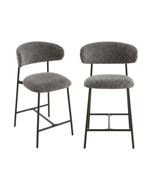 Lot de 2 tabourets Draco en tissu chiné et pieds en métal coloris gris foncé et noir