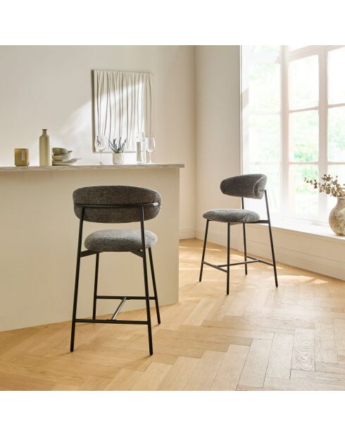 Lot de 2 tabourets Draco en tissu chiné et pieds en métal coloris gris foncé et noir