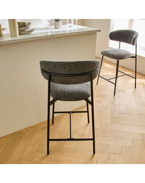 Lot de 2 tabourets Draco en tissu chiné et pieds en métal coloris gris foncé et noir