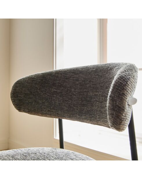 Lot de 2 tabourets Draco en tissu chiné et pieds en métal coloris gris foncé et noir