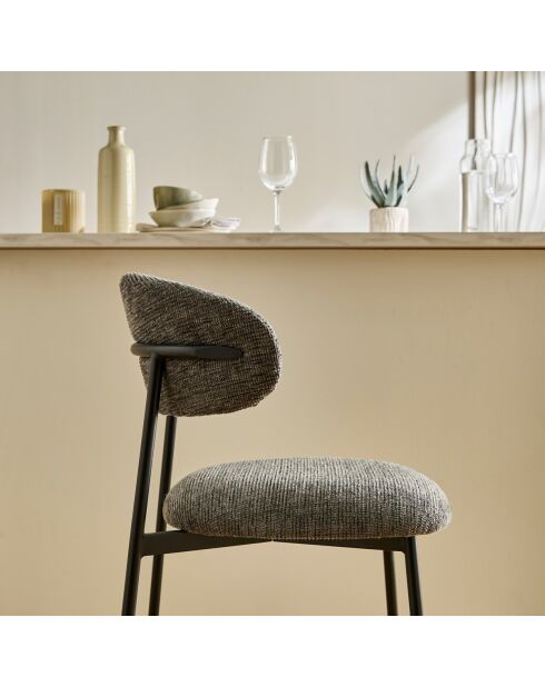 Lot de 2 tabourets Draco en tissu chiné et pieds en métal coloris gris foncé et noir