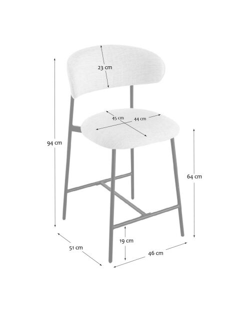 Lot de 2 tabourets Draco en tissu chiné et pieds en métal coloris gris foncé et noir