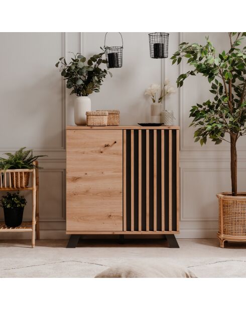 Credenza Lublin a 2 ante con decoro in rovere artigianale - L.80 cm