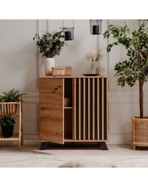 Credenza Lublin a 2 ante con decoro in rovere artigianale - L.80 cm