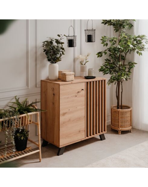 Credenza Lublin a 2 ante con decoro in rovere artigianale - L.80 cm