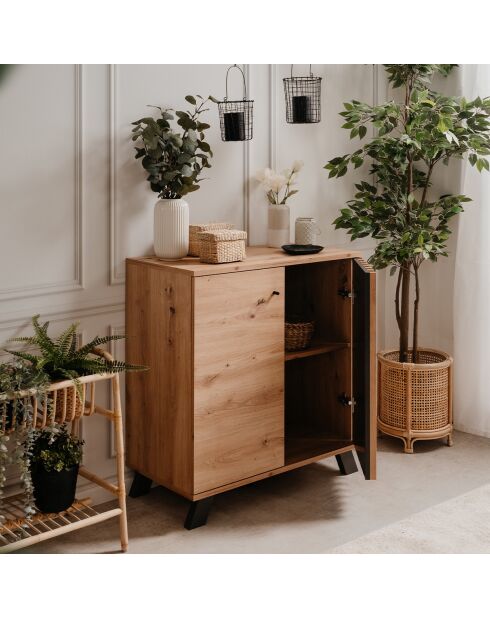 Credenza Lublin a 2 ante con decoro in rovere artigianale - L.80 cm