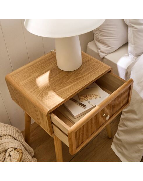 Chevet Ava 1 tiroir avec façades lamellées décor bois marron clair - H.52 cm