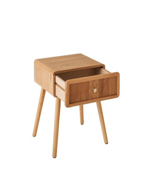Chevet Ava 1 tiroir avec façades lamellées décor bois marron clair - H.52 cm
