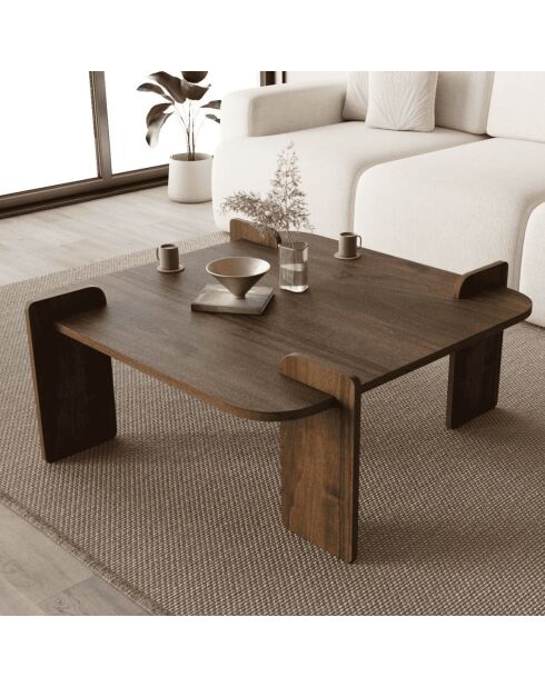 Table basse Noma carrée aux bords arrondis décor noyer - L.90 cm