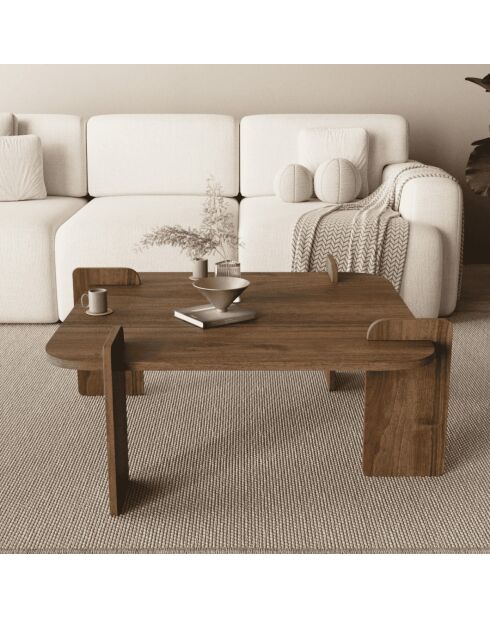 Table basse Noma carrée aux bords arrondis décor noyer - L.90 cm